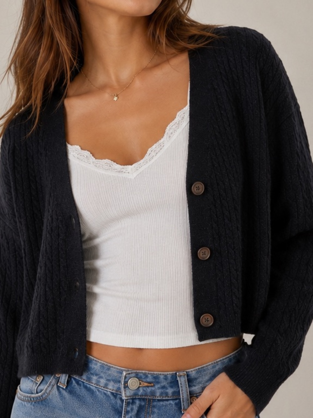Reformation Guista Cropped Cashmere Cardigan Size Small Black Cableknit Sweater